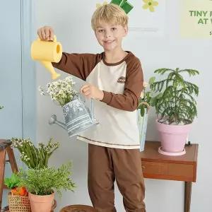 [수아팜] 남아 우든블록 코튼 긴팔 내의 세트