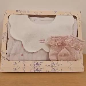 [밍크뮤](마산점)[26년 SS 출산선물] PK) 쁘띠리본바디슈트&아일렛레이스양말세트(36370-040-02*36170-0...