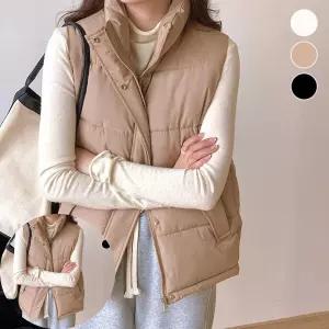 조끼패딩 여성 똑딱이 집업 포켓 무지 조끼 패딩