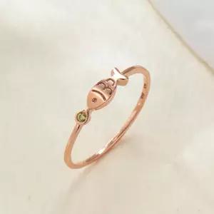 [비앤비골드] 18K 마킹 물고기 8월 페리도트 탄생석 반지 NPR40842