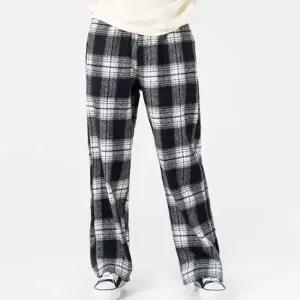 울 체크패턴 와이드 팬츠 베이직 도톰 쌀쌀한 계절 여성편한바지 여자겨울바지
