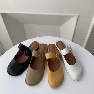 라운드 어글리 발등 스트랩 뮬슬리퍼 버클 메리제인