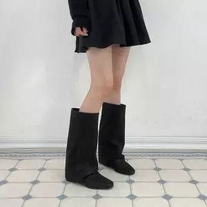 4f 여성 주름 포인트 일자핏 워머 뾰족코 롱부츠