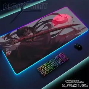 귀멸의칼날 대형 RGB 마우스 매트 책상 LED 게임용 마우스패드 큰 발광 패드 게이머 백라이트