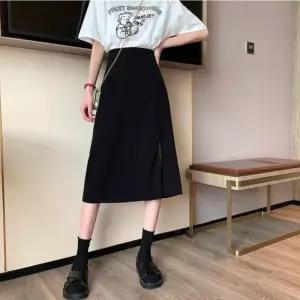 꾸안꾸 데일리 캐주얼 편안 허리 밴딩 앞 트임 롱치마