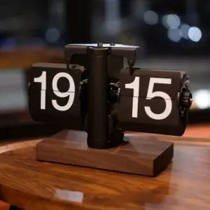 레트로 원목 무소음 플립 탁상시계 클래식 아날로그 거실 인테리어 고급 원목 스타일