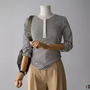 (안나앤모드) binding 골지 스트라이트 버튼 탑[티셔츠EDG7]