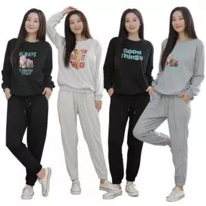 베어 맨투맨 상하세트 여성 스판 트레이닝세트 츄리닝세트 데일리 밴딩 조거팬츠