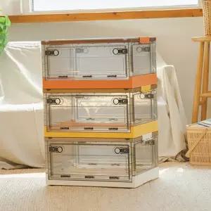 투명 정리함 다용도 오픈형 공간활용 접이식 수납함 폴딩 박스 조립식 선반형 화장품 모듈형 장난감 책상