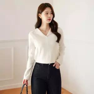 [시크라인] (~XXL까지) 에페닐 브이넥 카라 니트 봄 가을 긴팔 데일리 캐쥬얼 출근룩 베이직 빅사이즈