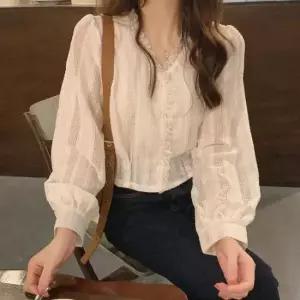 가을여성블라우스 데일리룩 면접블라우스 펀칭 레이스 블라우스 하객블