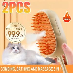 3in 1 고양이 개 애완 동물 스프레이 마사지 브러시 원 버튼 스팀 접이식 회전식 손질 도구 헤어 목욕 제모