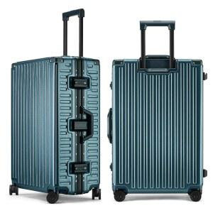 로밍 지퍼 없는 수하물 26인치 알루미늄 프레임 스피너 휠이 장착된 체크-대형 경량 3단 PC 하드쉘 캐리어 TSA 잠금장치 3개가 있는 금속 여행용 다크 나이트 그린