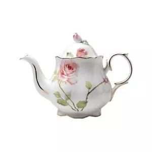 [셀러에이드]로즈가든 골드림 도자기 티포트 1200ml 티팟 차주전자