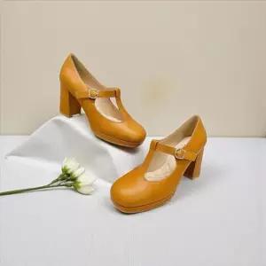 [갤러리아] 고세 데일리 여성 와이드토 가보시 T스트랩 메리제인 펌프스 GDP6S015 카멜 8cm