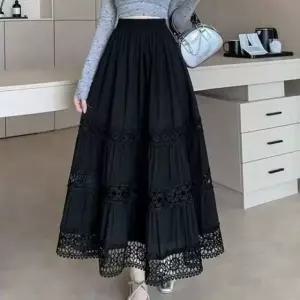 [애슬릿] 캉캉 롱 스커트 여성 레이스 셔링 밴딩 플레어 치마