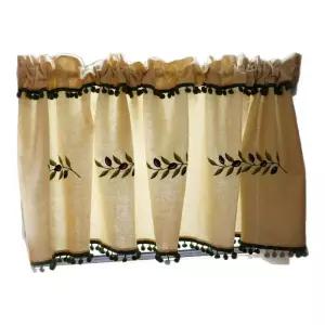 북유럽풍 올리브잎 자수 창문 캠핑카 커튼 주방