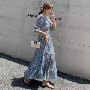 [라일리여성의류] Rly 블루가든 플라워 스트링 롱 원피스 SWC-100