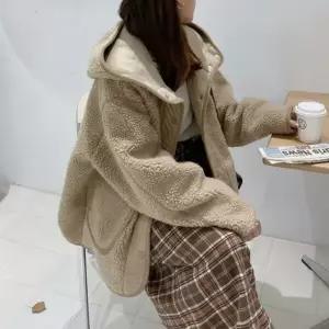 |CCJ6D30|여성용 포근한 보아퍼 후드 오버사이즈 겨울 후리스 자켓