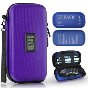 코톰 인슐린 쿨러 여행 케이스 TSA 쿨링백, 디지털 승인, 2개가 정리함(보라색) 의약품 포함된 체온계와 제 냉장 아이스팩 휴대용