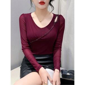 방송댄스복 라인댄스복상의 에어로빅복 바옷 시스루 상의 댄스 크롭 랩스타일 티셔츠