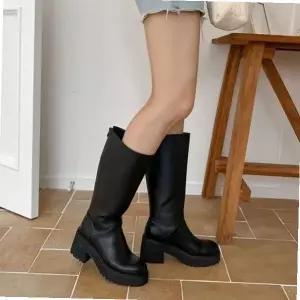 둥근코부츠 둥근코 가보시 통굽 뒷지퍼 와이드핏 여성 롱부츠 4fY