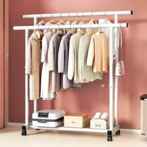 이동식행거 스탠드 이중 바퀴 옷걸이 철제 탄소강 A. 단일봉 100cm 크림화이트
