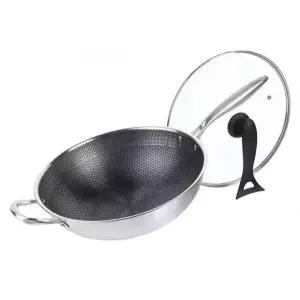 프라이팬 벌집패턴 웍 후라이팬 하이브리드 A. 32cm 나무 손잡이 손잡이 없음 A