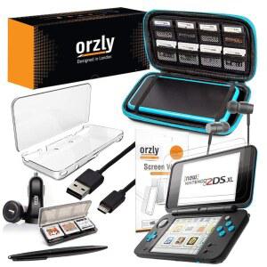 Orzly 2DSXL 액세서리, 새로운 닌텐도 2DS XL용 얼티밋 스타터 팩 (묶음 포함: 자동차 충전기/USB 충전 케이블/콘솔 케이스/카트리지 케이스 등... (자세한 내용은