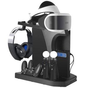 PSVR 스탠드, PS4 VR과 호환 - PS4/슬림/프로 냉각 스테이션 및 플레이스테이션 VR 스탠드용 충전 도크, PS 컨트롤러 액세서리 다목적 스토리지 가능