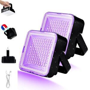 [미국배송] 충전식 블랙 라이트 2팩 60W 5000MAH 디밍 가능한 UV 라이트 100 LED 395NM 자외선 반려견 반려동물 소변 얼룩 감지 침대 벌레 전갈 침실 캠핑 야외용