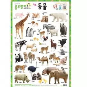 어린이 사운드 학습벽보 룰루랄라 동물 520mmx765mm 포스터 인테리어 한자 소리나는 교구