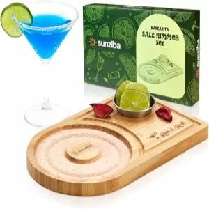 순지바 마가리타 소금 리머 세트 최대 6인치 림 칵테일용 대나무 바텐더 액세서리 및 홈 바 선물 키트 도구