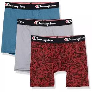 Champion 남성용 복서 브리프, 경량 스트레치 메시 속옷, 3팩, 터키석, 콘크리트, 대리석 프린트, 스몰