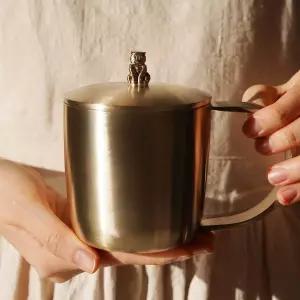 방짜유기 호랑이 반달 뚜껑 머그컵