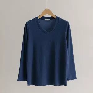 [하프클럽/]래티 골지 브이 버튼 티