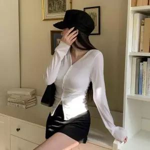 [하프클럽/]여자 골지 탱크 슬림 롱슬리브 V넥 가디건