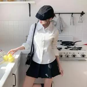 [하프클럽/]여자 슬림핏 스트라이프 카라 커프스 코튼 데일리 셔츠 블라우