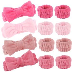샤워용 얼굴 마스크 레드 핑크, 12팩의 워싱 페이스 메이크업 헤드밴드와 보우 헤어밴드 여성용 헤드밴드 로렐 손목 타월