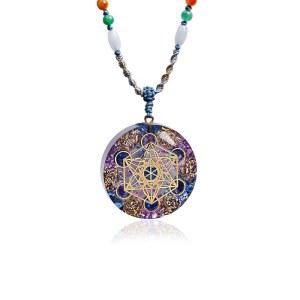 메타트론의 큐브 펜던트, 에너지 수지 및 어두운 돌 속의 글로우가 포함된 데이 업 7 차크라 지르콘 힐링 목걸이, 요가 명상 주얼리 선물