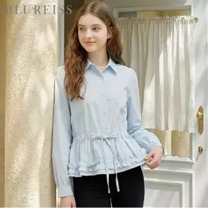 [블루레이스] 프릴 페플럼 코튼 블라우스_B6S1BL5371