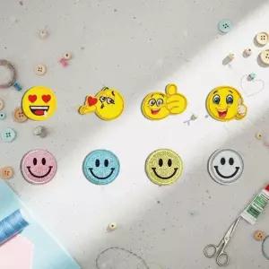 패브릭 패치 와펜 디자인 열부착 세트 스마일 전용 8개 열접착패치 자수와펜 다리미패치