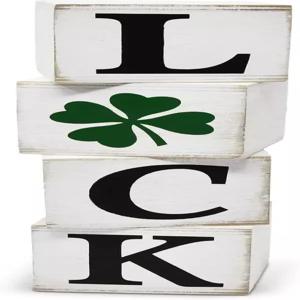 선물 부티크 세인트 패트릭의 날 장식 세트 4 럭 나무 블록 클로버 큐브 맨틀 선반 계층형 트레이 서명
