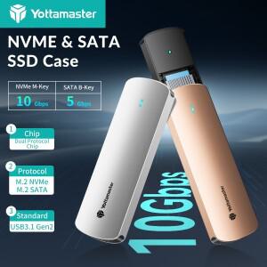 요타마스터 4TB M.2 NVMe SATA SSD 인클로저 USB 3.2 타입 C 듀얼 프로토콜 하드 디스크 케이스 5/10Gbps