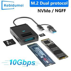 M.2 NVME NGFF SATA 어댑터 USB 3.1 - SSD 하드 드라이브 컨버터 10Gbps 외장 케이스 (SD/TF 카드 리더 M/M