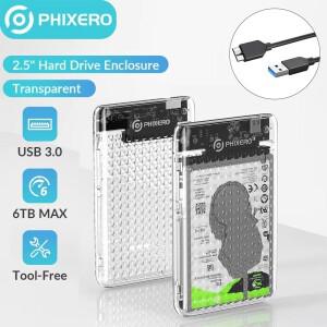 PHIXERO 투명 SATA-USB3.0 하드 드라이브 인클로저 2.5 인치 C 타입 외장 HDD 케이스 6TB SSD/HDD 지지대 U