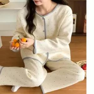 여성파자마 파자마세트 포근 도트패턴 홈웨어 파자마 겨울 누빔