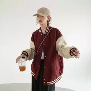 [신상오픈런]|CCJ6CEA|여성 오버사이즈 캐주얼 기모 배색 데일리 야구재킷