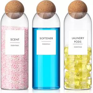 코르크 뚜껑이 있는 써니치치 3개 유리 세탁 세제 디스펜서 액체 용기 50.7온스 파우더 보관용 향기 부스터