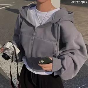 [신상오픈런]|CCJ6CC4|여성 기모 후드집업 세미크롭 부드러운 오버핏 자켓